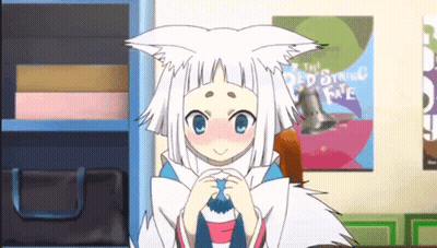 A Girl With White Hair And Blue Eyes Is Standing In Front Of A Poster That Says " The Dead Strike Free " GIF