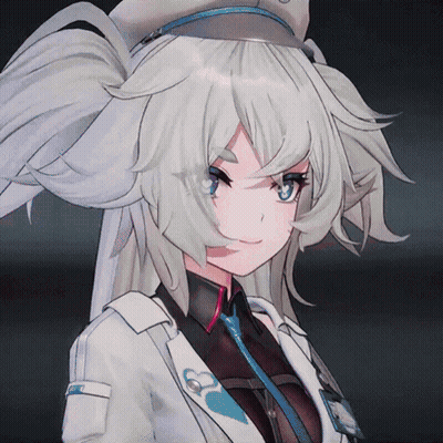 A Girl With White Hair And Blue Eyes Is Wearing A White Jacket And Hat GIF
