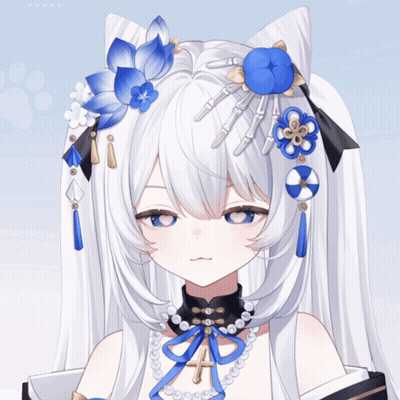 A Girl With White Hair And Blue Flowers On Her Hair GIF
