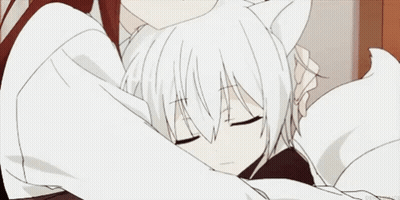 A Girl With White Hair And Cat Ears Is Hugging Another Girl With Red Hair . GIF
