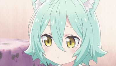 A Girl With White Hair And Cat Ears Is Petting Another Girl GIF