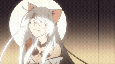 A Girl With White Hair And Cat Ears Looks At The Camera GIF