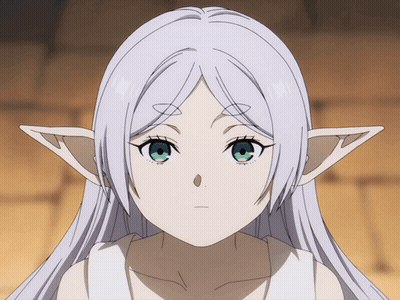 A Girl With White Hair And Elf Ears Has A Serious Look On Her Face GIF
