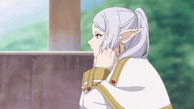 A Girl With White Hair And Elf Ears Is Looking Out The Window GIF