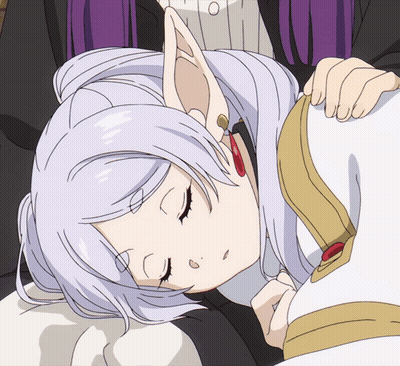 A Girl With White Hair And Elf Ears Sleeping On A Couch GIF