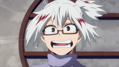 A Girl With White Hair And Glasses Is Making A Funny Face GIF