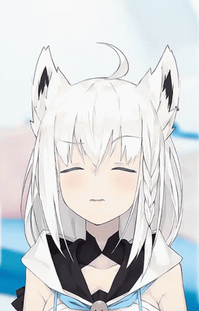 A Girl With White Hair And Green Eyes Has A Red X On Her Forehead GIF