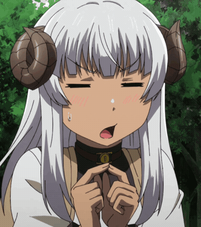 A Girl With White Hair And Horns Has A Collar With The Letter O On It GIF