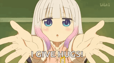 A Girl With White Hair And Pink Highlights Is Giving Hugs GIF