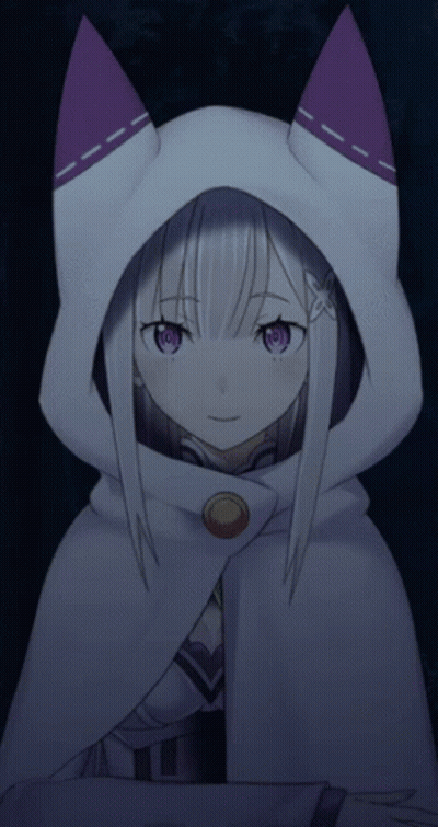 A Girl With White Hair And Purple Eyes Is Wearing A Hooded Cape GIF