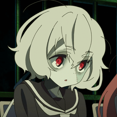 A Girl With White Hair And Red Eyes Has Stitches In Her Face GIF