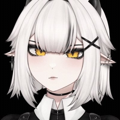A Girl With White Hair And Yellow Eyes Is Wearing A Choker And Earrings . GIF