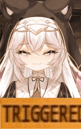 A Girl With White Hair Is Behind A Sign That Says " Triggered " GIF