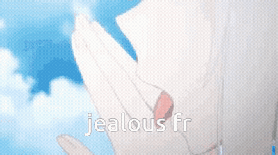 A Girl With White Hair Is Covering Her Face With Her Hand And The Words `` Jealous Fr '' Are Written On The Bottom . GIF