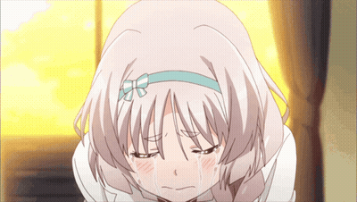 A Girl With White Hair Is Crying With Tears Running Down Her Face GIF
