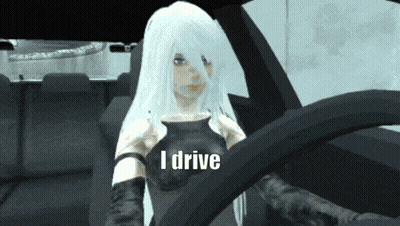 A Girl With White Hair Is Driving A Car And The Words I Drive Are Above Her GIF