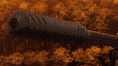 A Girl With White Hair Is Holding A Rifle With The Letter C On The Side GIF
