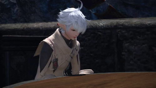 A Girl With White Hair Is Laying On A Table GIF