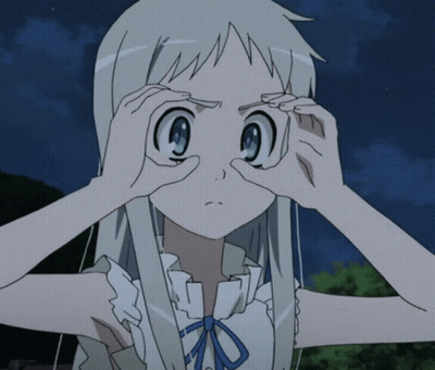 A Girl With White Hair Is Looking Through Her Hands GIF