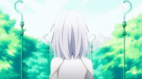 A Girl With White Hair Is Sitting On A Swing . GIF