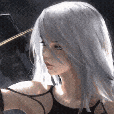 A Girl With White Hair Is Wearing A Black Tank Top And Looking At The Camera . GIF