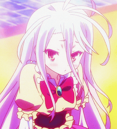 A Girl With White Hair Is Wearing A Pink Bow And A Purple Dress GIF