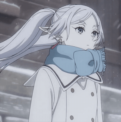 A Girl With White Hair Wearing A Scarf Around Her Neck GIF