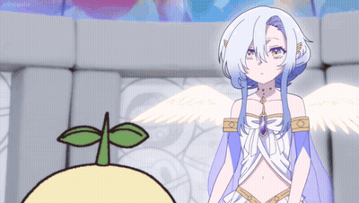 A Girl With Wings Is Standing Next To A Plant GIF