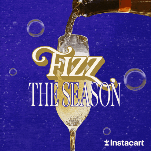 A Glass Of Champagne Is Being Poured With The Words Fizz The Season GIF