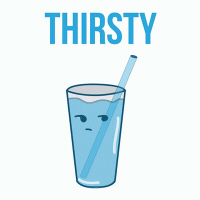 A Glass Of Water With A Straw And The Word Thirsty GIF
