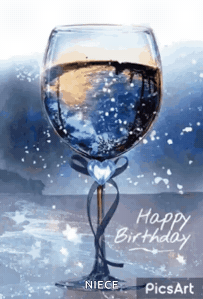 A Glass Of Wine With The Words `` Happy Birthday '' Written On It GIF