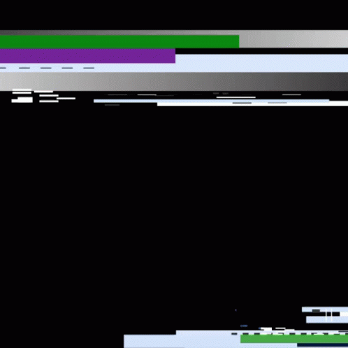 A Glitch Screen With A Green And Purple Block In The Middle . GIF