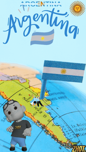 A Globe With A Flag Pinned To It And The Word Argentina Above It GIF