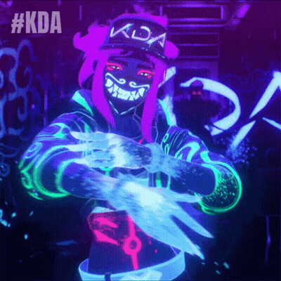 A Glow In The Dark Image Of A Person With The Kda Logo On Their Hat GIF