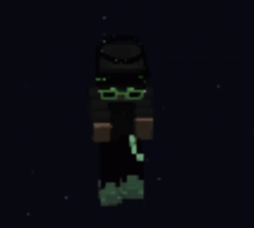 A Glow In The Dark Minecraft Character With Green Glasses . GIF