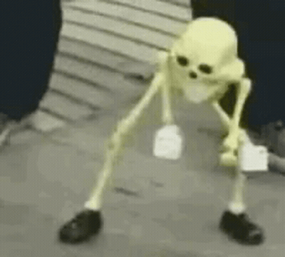 A Glow In The Dark Skeleton Is Standing On The Ground Holding A Cup Of Coffee . GIF