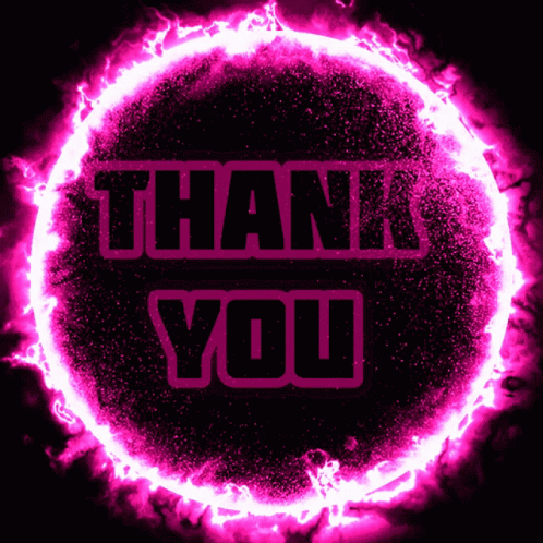 A Glowing Pink Circle With The Words Thank You In The Center GIF
