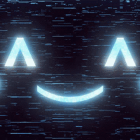 A Glowing Smiley Face With The Letters A And V Behind It GIF