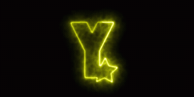 A Glowing Yellow Letter Y With A Star On A Black Background GIF
