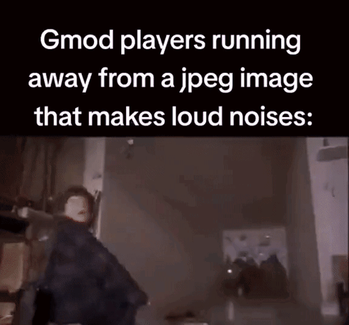A Gmod Player Is Running Away From A Jpeg Image That Makes Loud Noises GIF