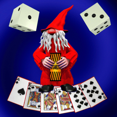 A Gnome Holding A Card That Says No Gambling On It GIF
