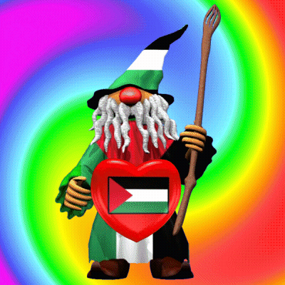 A Gnome Holding A Heart With The Flag Of Palestine GIF