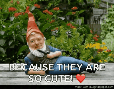 A Gnome Laying On A Bench With The Words Because They Are So Cute On The Bottom GIF