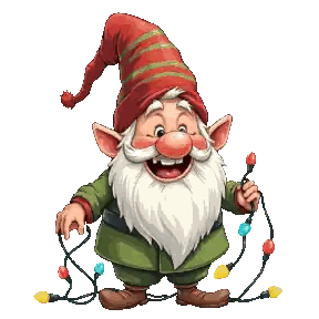 A Gnome With A Beard And A Red Hat Is Holding A String Of Christmas Lights Sticker