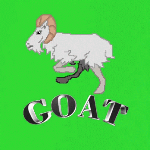 A Goat With A Sword And The Word Goat On A Green Screen GIF
