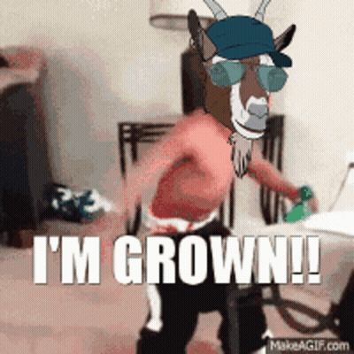 A Goat With Sunglasses And A Hat Says I 'M Grown ! GIF