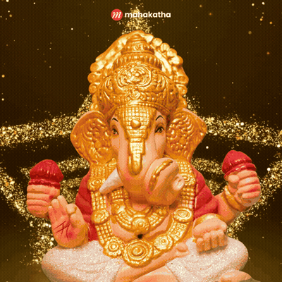A Gold And Red Statue Of A Deity With The Word Mahakatha On The Bottom GIF