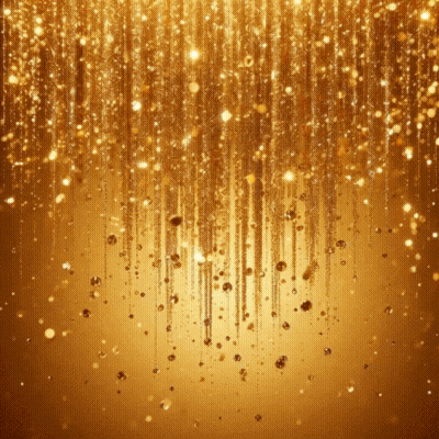 A Gold Background With A Lot Of Sparkles Hanging From It GIF