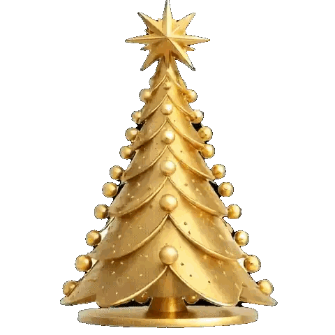 A Gold Christmas Tree With A Star On Top On A White Background Sticker