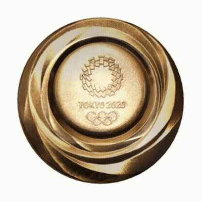 A Gold Coin That Says Tokyo 2020 With A Wreath On It GIF